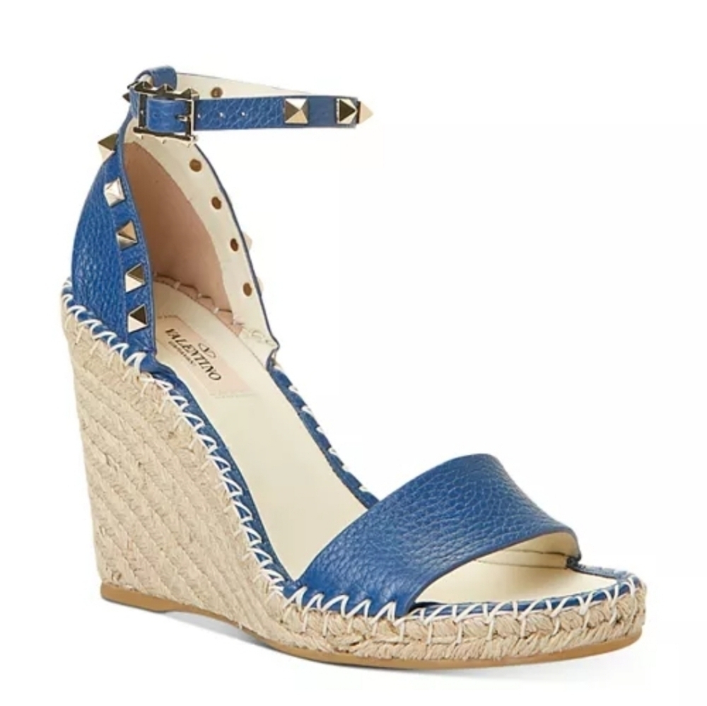 NEW Valentino Garavani Rockstud Strappy Espadrille Wedge Sandals Size EU 41